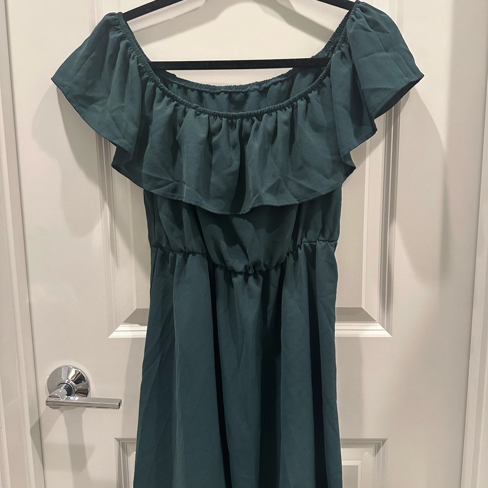 Source Unknown Teal Ruffle Mini Dress